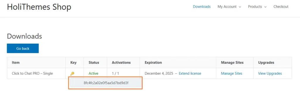 get license key from holithemes dashboard