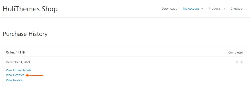 view license key in holitheme dashboard